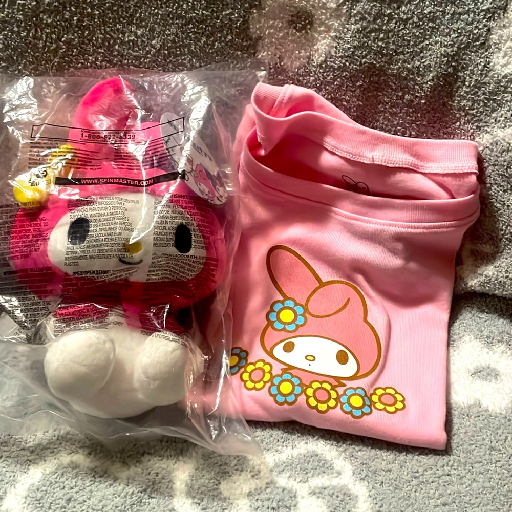 MY MELODY BUNDLE, BLOUSE (SIZE L) AND PLUSHIE.